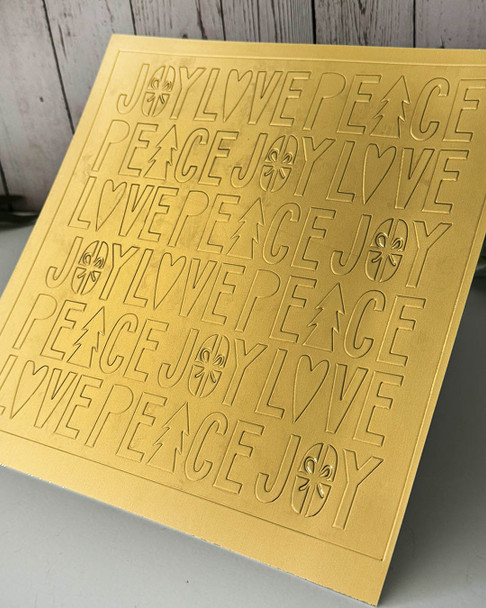 Peace Love Joy 8 x 8" Emboss-ink Stencil - card making, crafts, scrapbooking.
