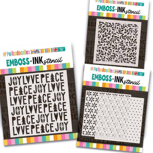 Christmas Joy Emboss-ink Stencil TRIO - card making, crafts, scrapbooking.