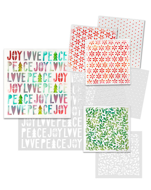 Christmas Joy Emboss-ink Stencil TRIO - card making, crafts, scrapbooking.