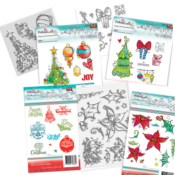 Deck the Halls 4 clear stamps bundle - for card making, crafts, scrapbooking.