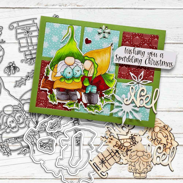 Gnome Tinsel Tangle clear stamps - buy one get one free - for card making, crafts, scrapbooking.