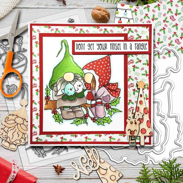 Gnome Tinsel Tangle clear stamps - buy one get one free - for card making, crafts, scrapbooking.