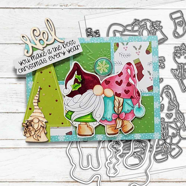 Gnome Tinsel Tangle clear stamps - buy one get one free - for card making, crafts, scrapbooking.