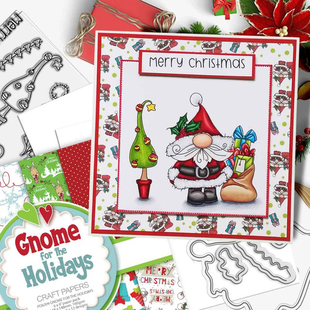 Gnome Tis the Season Christmas stamp bundle – 3 clear stamp sets for card making, crafts and scrapbooking.