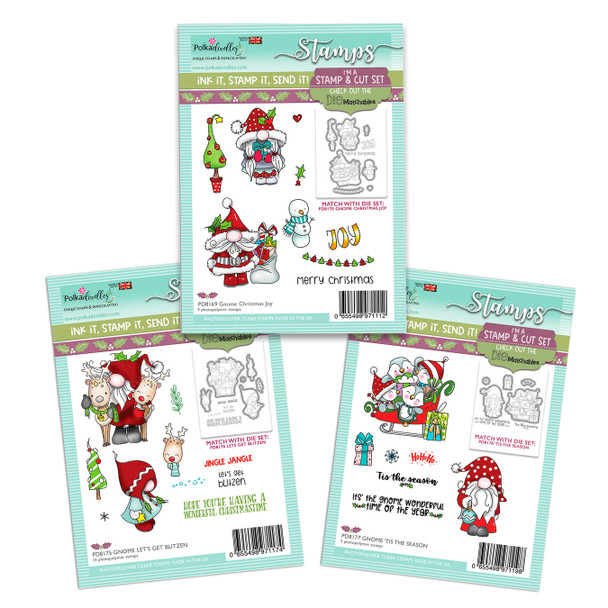 Gnome Tis the Season Christmas stamp bundle – 3 clear stamp sets for card making, crafts and scrapbooking.