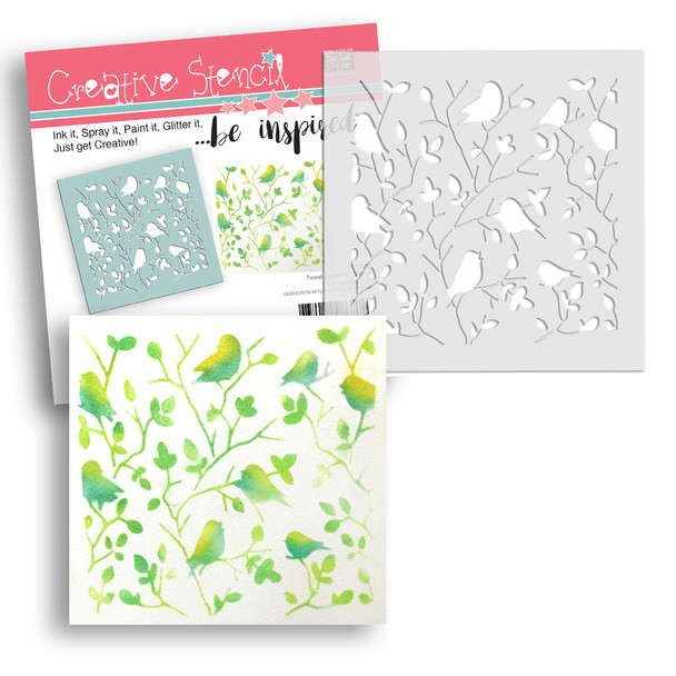 Tweet Branches stencil - 6 x 6" creative craft mixed media stencil