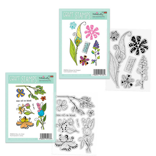 One of a Kind Flowers clear stamps bundle - card making craft, mixed media