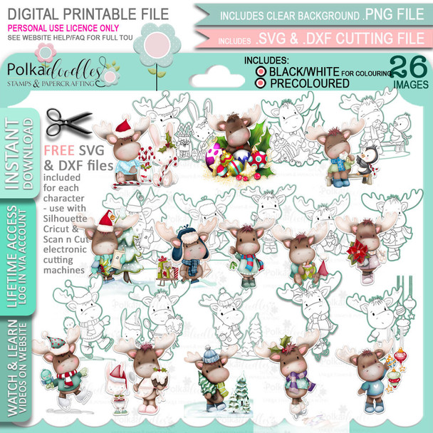 Elvis Wesley Moose - Limited Edition printable USB collection for card making and crafts, cute printable stamps, clipart printable planner sticker