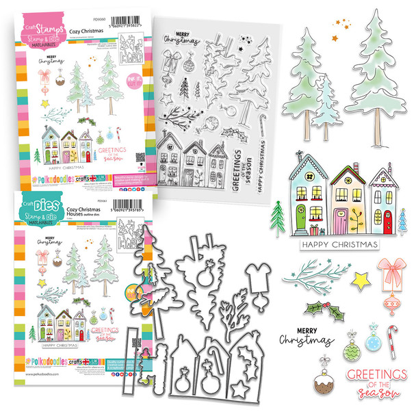 Cozy Christmas Holiday Scandi Houses A5/6 x 8" clear Craft Stamp Set – card Making, crafts, scrapbooking