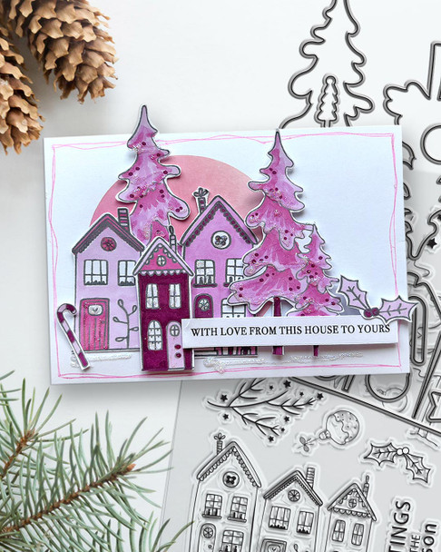 Cozy Christmas Holiday Scandi Houses A5/6 x 8" clear Craft Stamp Set – card Making, crafts, scrapbooking