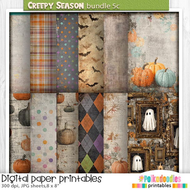 Creepy Autumn Halloween papers 5c - digital printable papers Halloween Fall - Card Making, Scrapbooking, Junk Journal, svg, stickers.