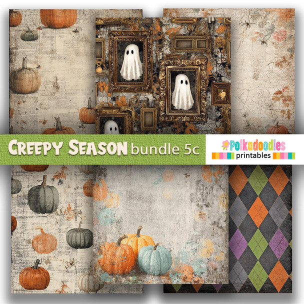 Creepy Autumn Halloween papers 5c - digital printable papers Halloween Fall - Card Making, Scrapbooking, Junk Journal, svg, stickers.