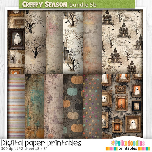 Creepy Autumn Halloween papers 5b - digital printable papers Halloween Fall - Card Making, Scrapbooking, Junk Journal, svg, stickers
