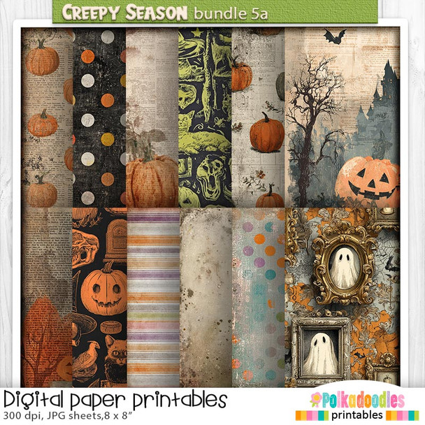Creepy Autumn Halloween papers 5a - digital printable papers Halloween Fall - Card Making, Scrapbooking, Junk Journal, svg, stickers