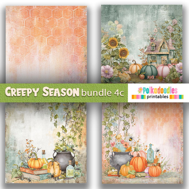 Creepy Autumn Halloween papers 4c- digital printable papers Halloween Fall - Card Making, Scrapbooking, Junk Journal, svg, stickers