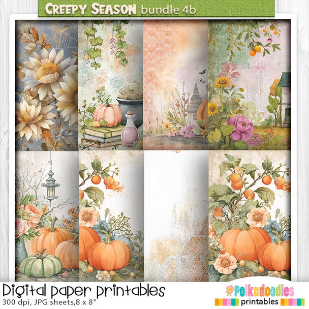 Creepy Autumn Halloween papers 4b- digital printable papers Halloween Fall - Card Making, Scrapbooking, Junk Journal, svg, stickers