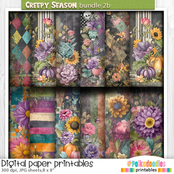 Creepy Autumn Halloween papers 2b - digital printable papers Halloween Fall - Card Making, Scrapbooking, Junk Journal, svg, stickers