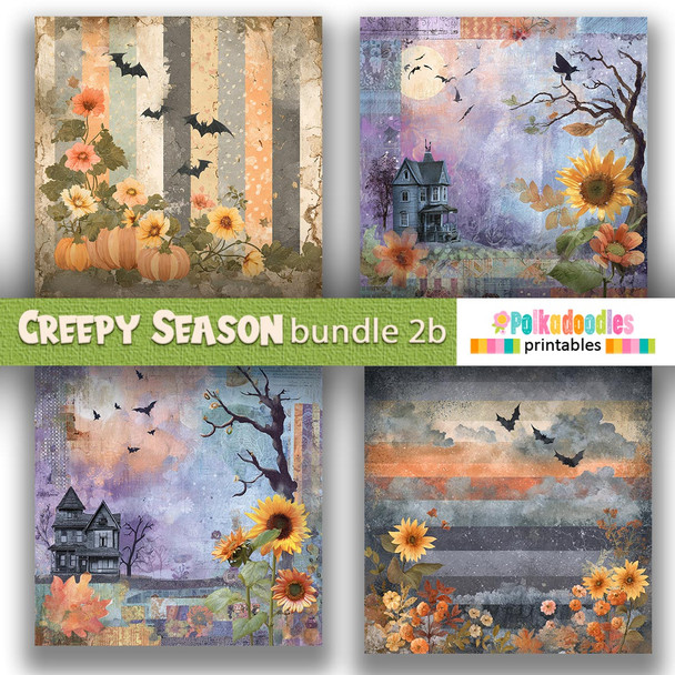 Creepy Autumn Halloween papers 2a - digital printable papers Halloween Fall - Card Making, Scrapbooking, Junk Journal, svg, stickers