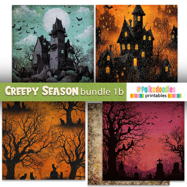 Creepy Autumn Halloween papers 1a - digital printable papers Halloween Fall - Card Making, Scrapbooking, Junk Journal, svg, stickers