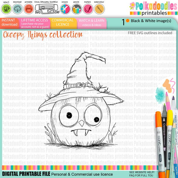 Scary Pumpkin 3 - Creepy Creatures cute craft digital stamp Halloween Fall Autumn Monsters, Card Making, Scrapbooking, Junk Journal, svg, stickers