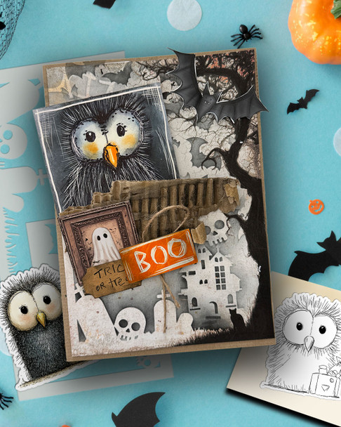 Spooky owl bird - cute craft digital stamp Halloween Fall Autumn Cute & Creepy - Card Making, Scrapbooking, Junk Journal, svg, stickers.