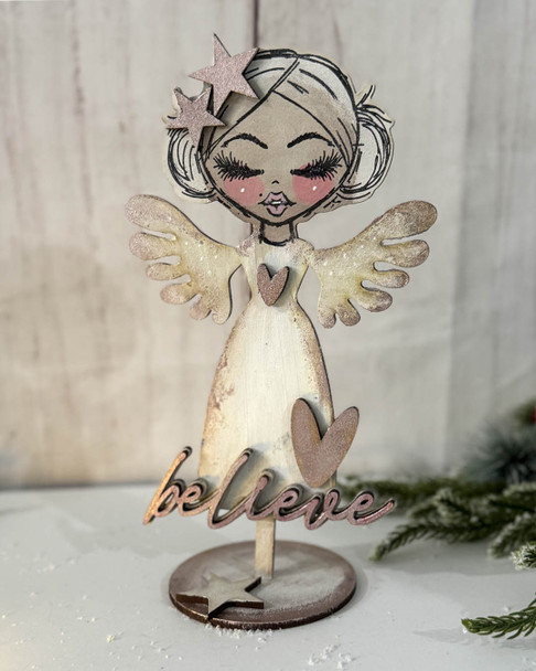 Believe in Angels MDF engraved face blanks x 2 -  Stand-Up 3D Shape Set for crafts, mixed media, art doll