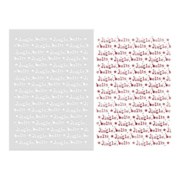 Frosted Christmas Text Pattern Stencil Bundle, 9 x A5/6 x 8 inch emboss-ink stencil set for card making, crafts, scrapbooking with festive Jingle bells and stars designs.