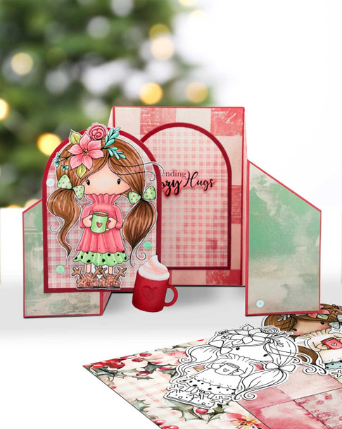 Mabel Hot Chocolate Cocoa coffee Christmas holiday precoloured digi stamp - for Card Making, Scrapbooking, Junk Journal, svg, craft stickers & planners.