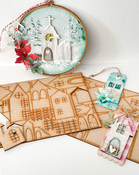 MDF houses embellishments pack - Wood Blank Craft Kit, Home Décor