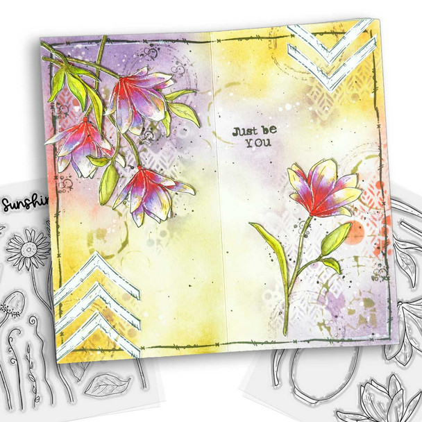 Mixed Flowers mega bundle - clear Stamps, Stencils,  Switchables, Chipboard card making craft bundle