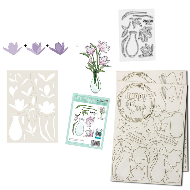 Mixed Flowers clear Stamps, Stencils,  Switchables, Chipboard card making craft bundle