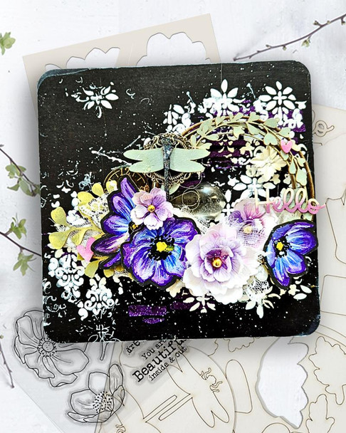 Mixed Flowers Beautiful Anemone Flowers A4 Chipboard Embellishment Sheet – Mixed Flowers, decorative craft embellishment sheet with colorful anemone flowers and floral designs.