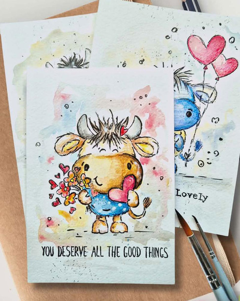 Udderly Cute Cows Love and Friendship BIG KAHUNA Printable Clipart Bundle – 500 Elements, watercolor illustration of two adorable cows with hearts, flowers, and uplifting message.