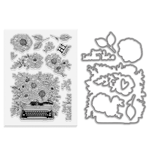 Just a Little Note Clear Stamp Set – Floral Typewriter Stamp for Card Making and Crafts.