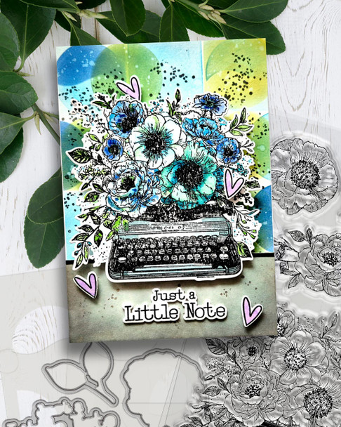 Just a Little Note Clear Stamp Set – Floral Typewriter Stamp for Card Making and Crafts.