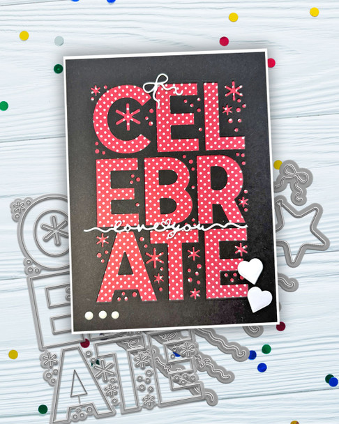 Celebrate Text/Shaker In/out Sentiment Die A6/4x6" - Card making, craft supplies, scrapbooking