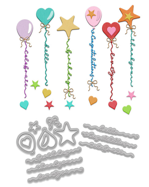 Celebration Text/Balloon Outline Cutting Dies – A6 / 4 x 6"