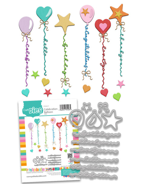 Celebration Text/Balloon Outline Cutting Dies – A6 / 4 x 6"