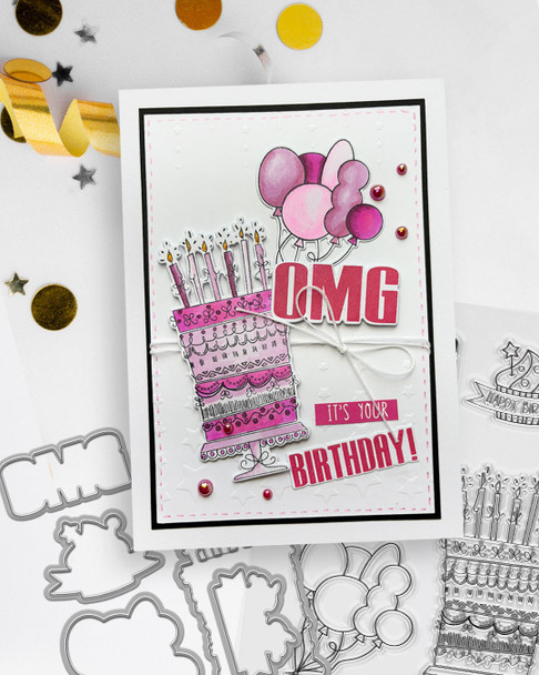 OMG Birthday Matchables Stamps & Outline dies bundle A6/4x6" - Card making, craft supplies, scrapbooking