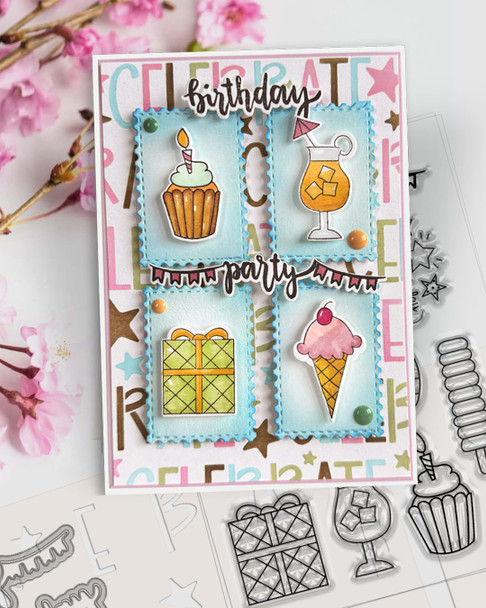 Party Fun Stamps & Outline dies bundle A6/4x6" - Card making, craft supplies, scrapbooking