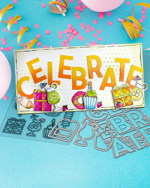 Party Fun Stamps & Outline dies bundle A6/4x6" - Card making, craft supplies, scrapbooking