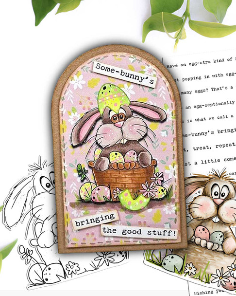 Bunny Surprise Easter Basket - BLACK/WHITE colouring digital stamp for Card Making, Scrapbooking, Junk Journal, svg, craft stickers & planners.