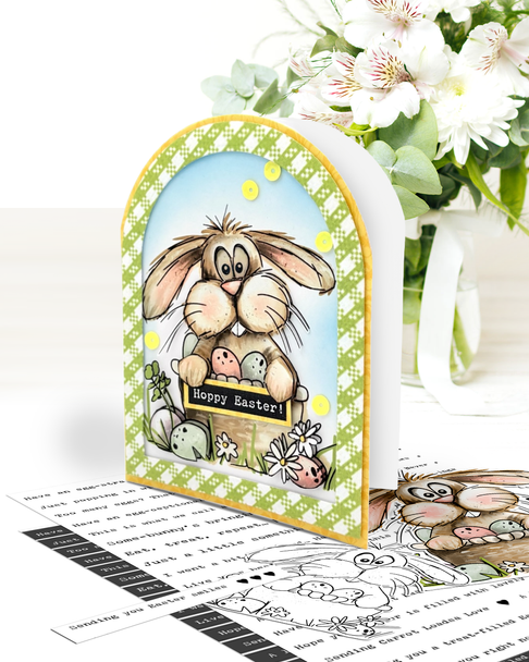 Bunny Surprise Easter Basket - BLACK/WHITE colouring digital stamp for Card Making, Scrapbooking, Junk Journal, svg, craft stickers & planners.