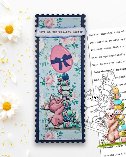 Pig-ging out with Eggs - BLACK/WHITE colouring digital stamp printable for Card Making, Scrapbooking, Junk Journal, svg, craft stickers & planners