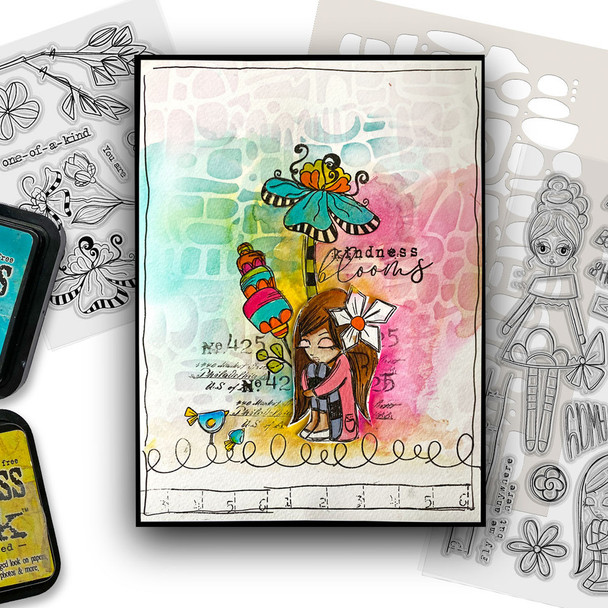 One of a Kind bundle - Clear Stamps and Stencils for mixed media card making craft