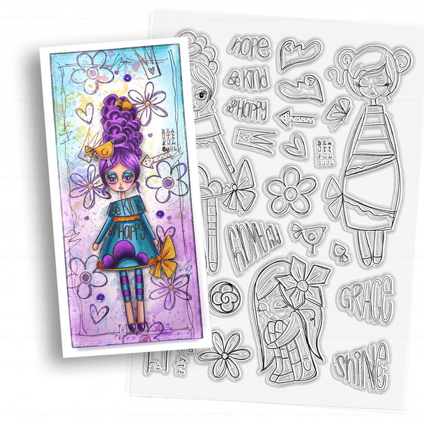 One of a Kind bundle - Clear Stamps and Stencils for mixed media card making craft