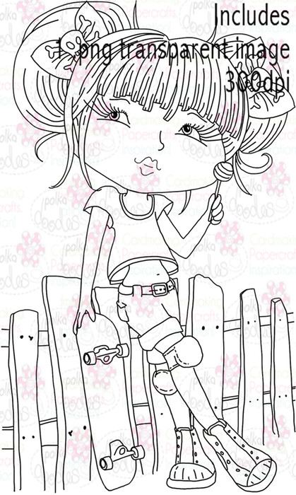 Female Skateboard, Skateboarder - Digital Stamp Download
