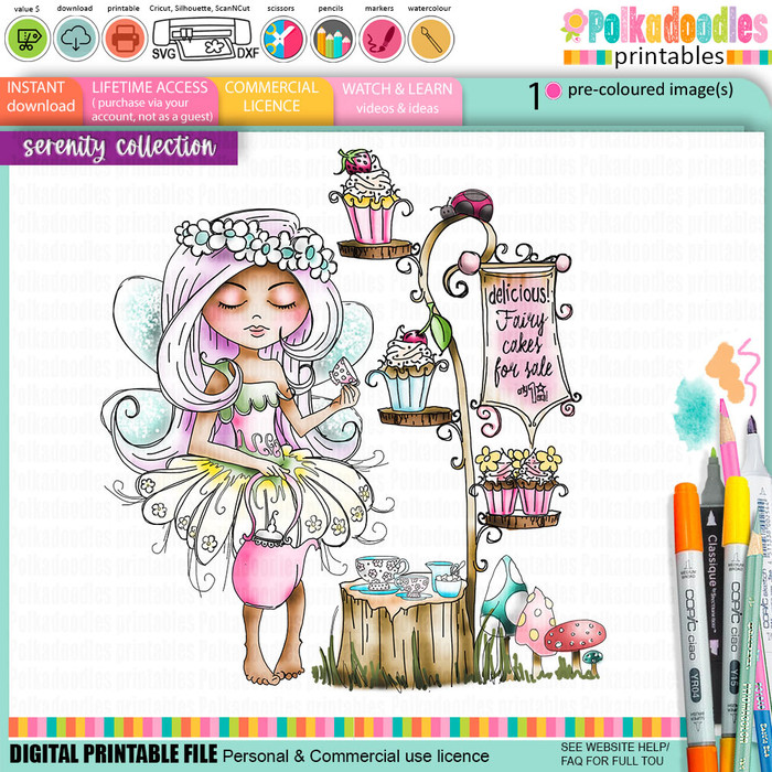 Serenity Fairy Cakes tea Party - Digital Crafts, digital Stamp card making printable downloads.