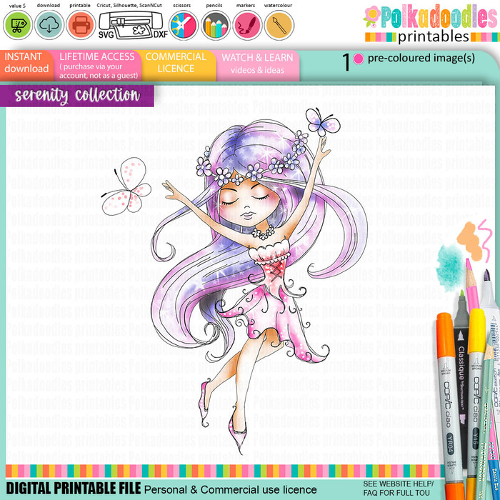 Serenity Fairy Joyful - Digital Crafts, digital Stamp card making printable downloads.
