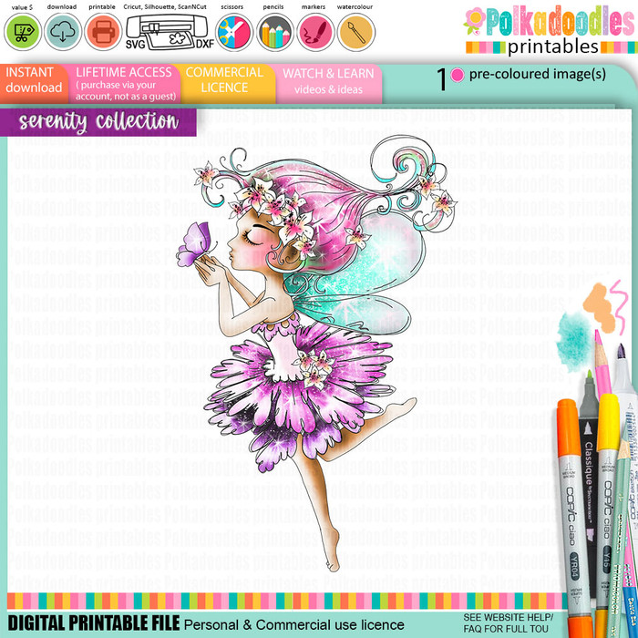 Serenity Fairy Kisses -  Digital Crafts, digital Stamp card making printable download